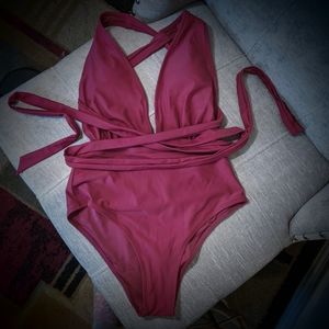 Deep V-Neck One Piece Swimsuit